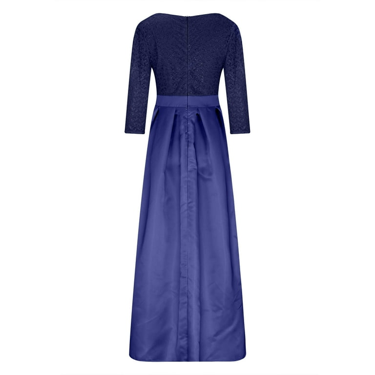 Mrat Prom Dresses for Women Cocktail Slit Dresses V Neck Lace Long Evening  Gown 3/4 Sleeves Satin Formal Party Gowns S-29 Navy M - Walmart.com