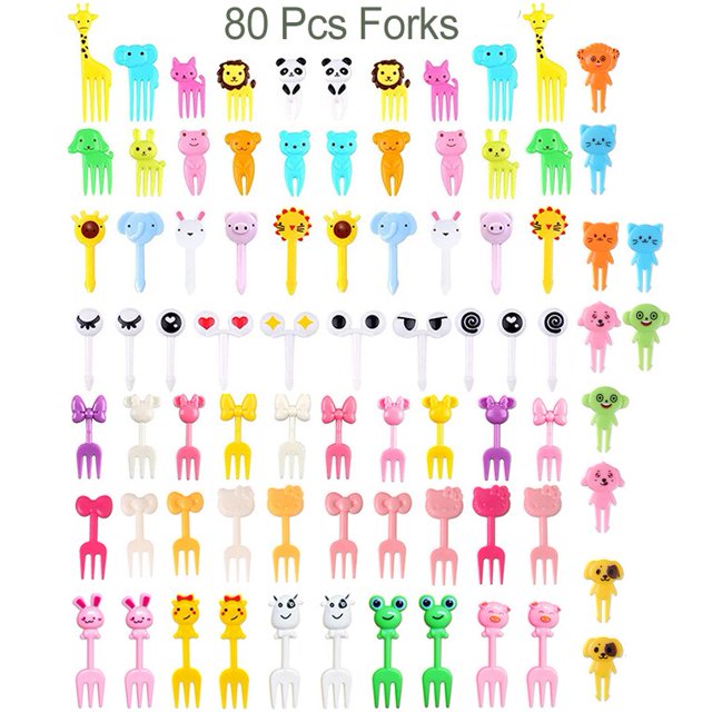 Mini selecciones de comida de dibujos animados de animales para niños, aperitivos, pasteles, postres, tenedores de fruta, divisores de fiambrera de silicona