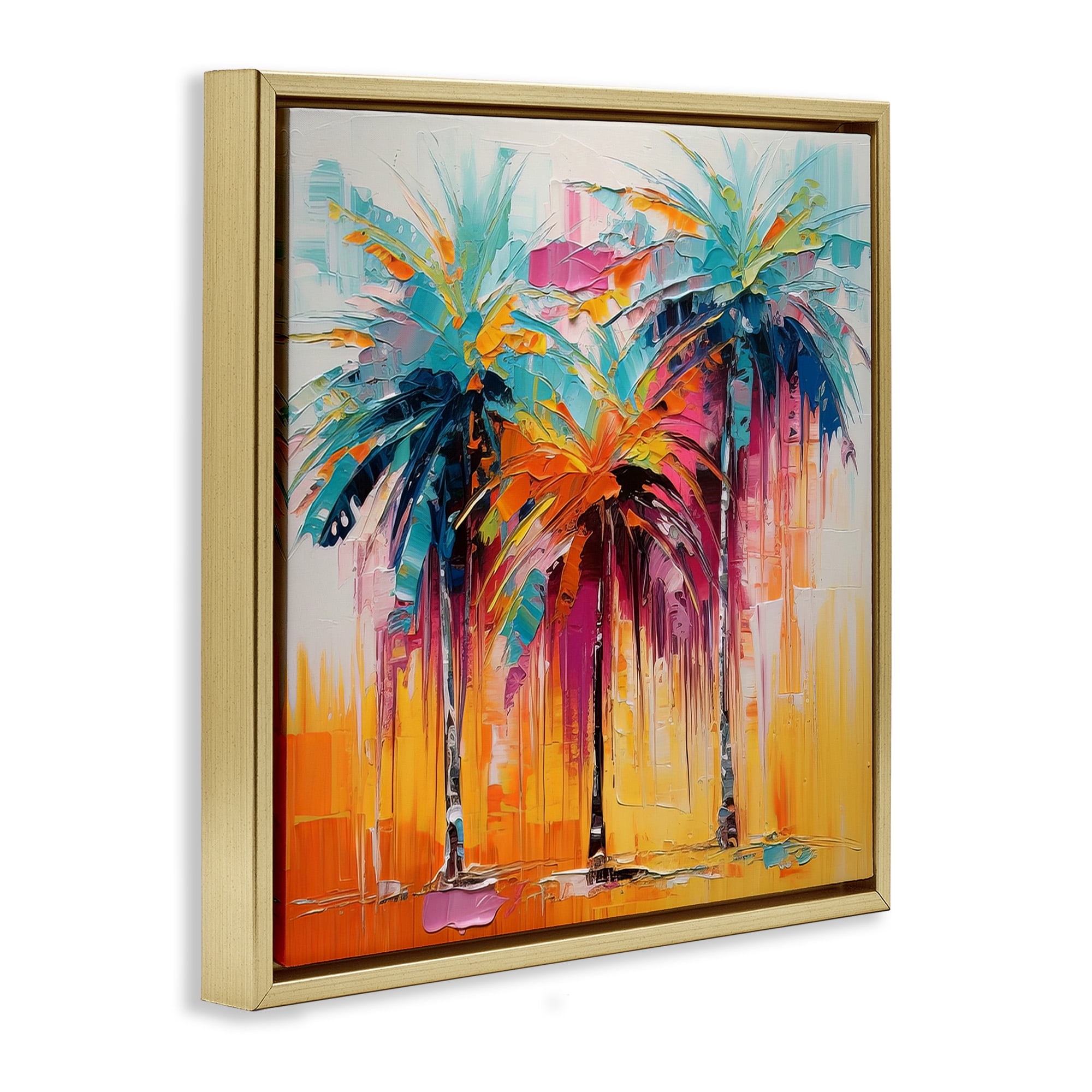 Stupell Industries Vivid Modern Palms Botanical & Floral Painting Gold Floater Framed Canvas Art Print Wall Art, 18 x 18