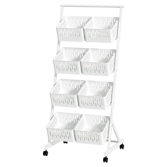 Carbon Steel Kitchen Storage Basket, Stackable Mesh Storage Basket with 360 Degree Wheels, Fruits Vegetables Storage Basket Cart, Pantry Organizer Rack with Detachable Baskets, 4 Tiers