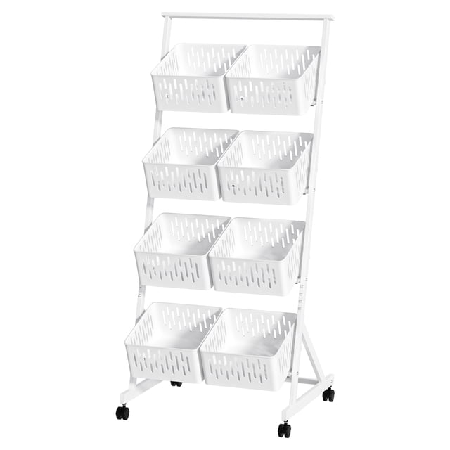 Carbon Steel Kitchen Storage Basket, Stackable Mesh Storage Basket with 360 Degree Wheels, Fruits Vegetables Storage Basket Cart, Pantry Organizer Rack with Detachable Baskets, 4 Tiers