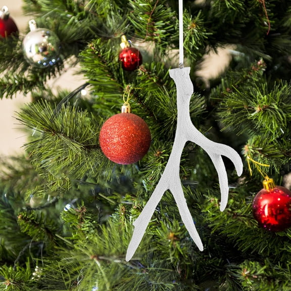BESTYASH Rustic White Resin Christmas Antler Ornament Hanging Pendant for Holiday Tree and Window Decorations
