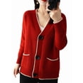thumbnail image 3 of Women'S Color Block Long Sleeves Sweater Fall Button Down Casual Coatigan Soft Knit Coat with Pocket Red S, 3 of 8
