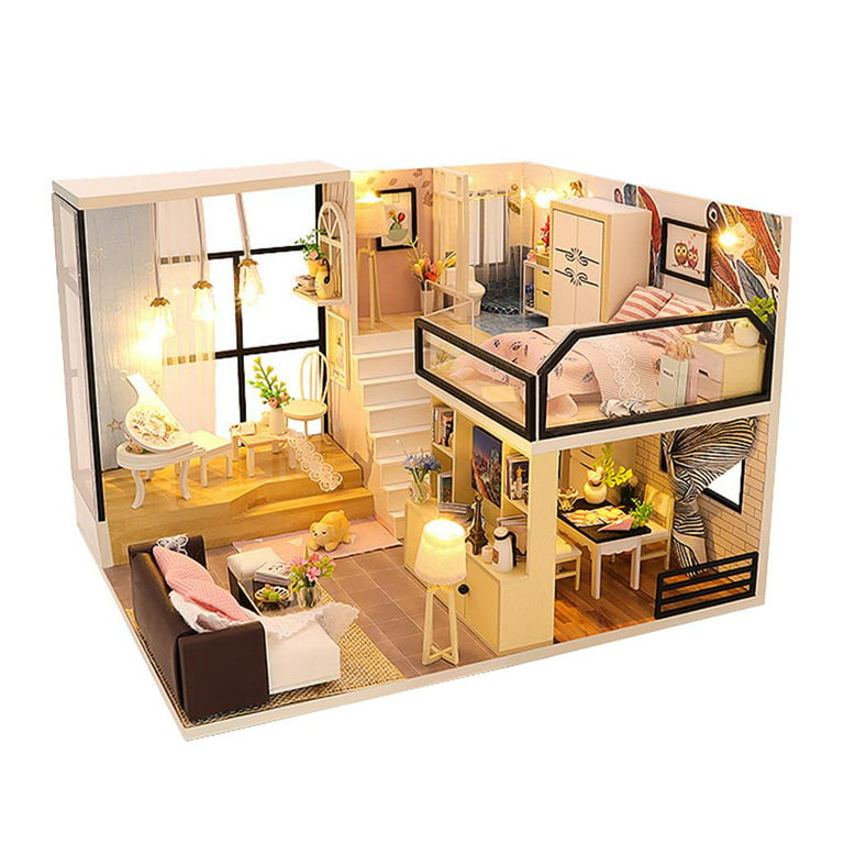  Fsolis DIY Dollhouse Miniature Kit with Furniture, 3D