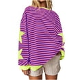 thumbnail image 4 of Htigea Women's Striped Oversized Sweatshirt Color Block Crew Neck Long Sleeve Shirt Casual Pullover Top Fall Y2K Clothes Yellow XL, 4 of 9