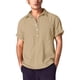 thumbnail image 1 of Camisas De Franela Para Hombre Camisa holgada de talla grande informal sólida de lino y algodón para hombre, camisa de manga corta con cuello vuelto para hombre (Khaki, 3XL), 1 of 6