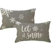 Grey Winter Holiday Decor Throw Pillow Cover 12x20 Set of 2 Farmhouse Christmas Decorations Snowflake/Let It Snow Winter Decorative Rectangular/Lumbar Cushion Covers for Sofa/Couch/Porch