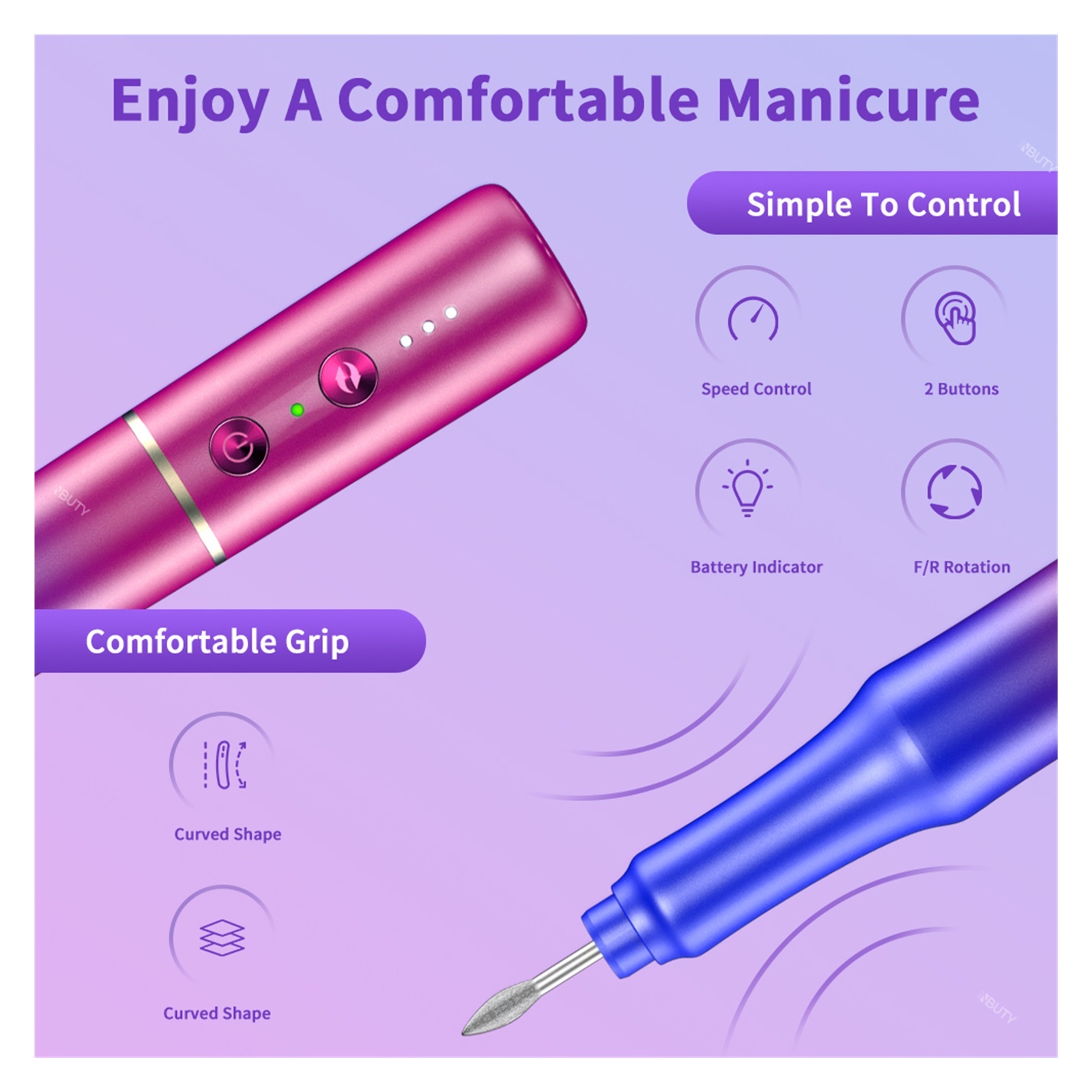 Electric Nail Drill Machine, 30000RPM Nail Sander For Acrylic Gel Nails, Portable Manicure Pedicure Polishing Shape Tools ,Lightweight and Portable