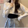 thumbnail image 2 of Suéter corto para mujer, blusa holgada de manga larga con cintura alta y medio corte hasta el ombligo para primavera y otoño, 2 of 5