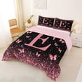 thumbnail image 2 of jejeloiu Butterfly Glitter Initial E Print Full Size Comforter Sets For Girls,Pink Monogrammed Theme Bedding Sets For Kids,Pink Reversible,3-Piece, 2 of 7