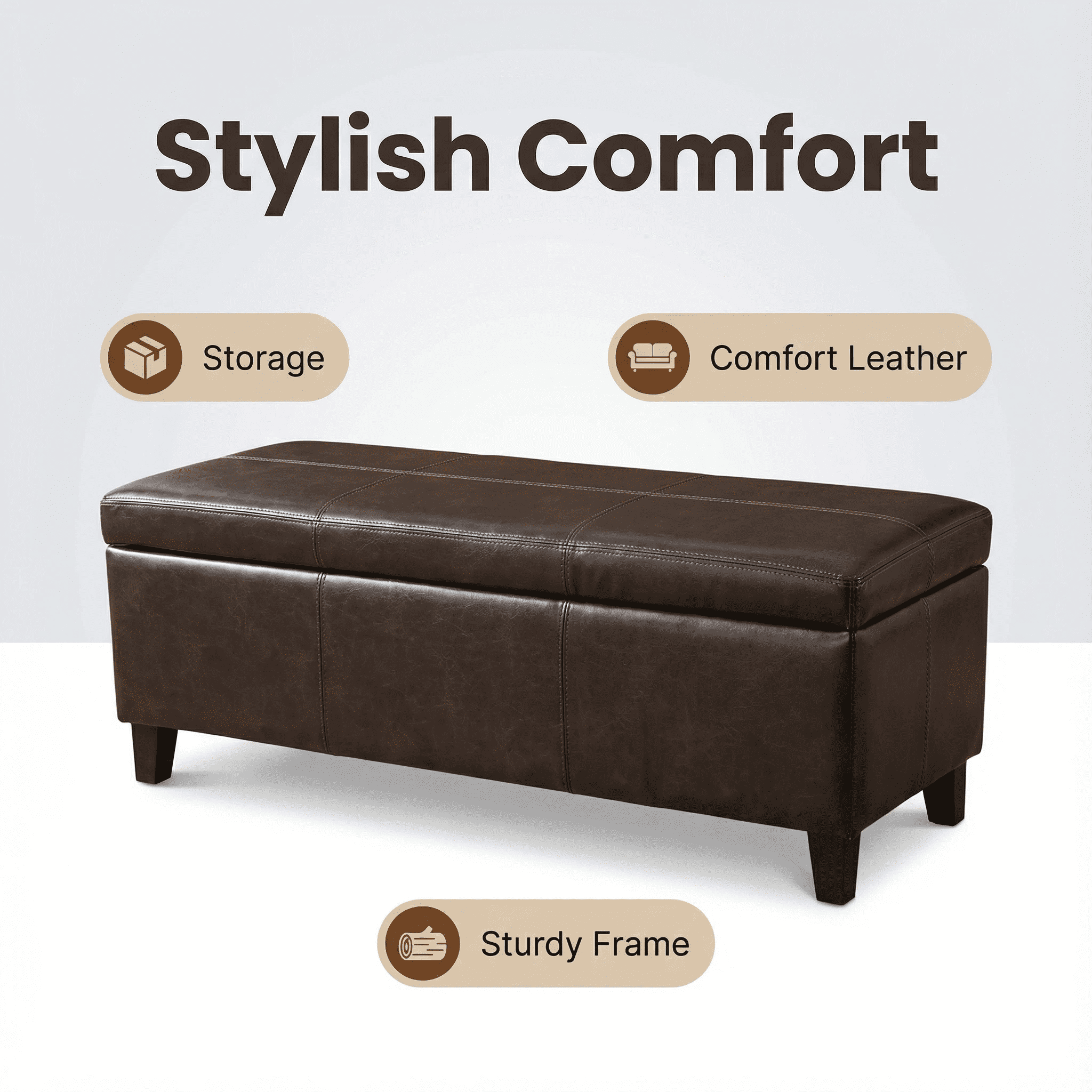 Storage Ottoman Bench, Rectangular Ottoman, Upholstered Bench with Safety Hinges and Large Storage, Solid Wood Frame Assembled for Living Room, Entryway, Family Room, Distressed Brown