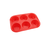 Acdanc Muffin Pan for Baking,Flexible Mini Muffin Pan with 6 Cups,Non-Stick Silicone Molds for Cakes and Chocolates,Red