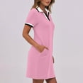 thumbnail image 5 of JGGSPWM Women's Solid Dresses Short Sleeve V Neck Casual Summer Breathable Comfy Mini Shirt Dress with Pockets Pink XL, 5 of 9