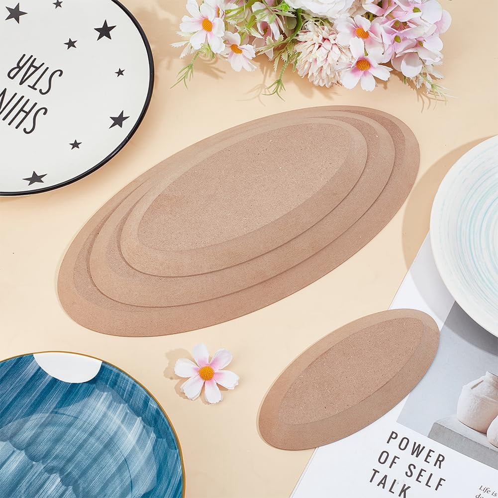1set 4pcs 4 styles Oval Wood Boards Ceramic Clay Drying Board Ceramic Making Tools BurlyWood 149~300x70~145x15mm 1pc/style