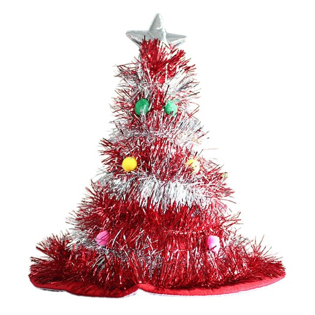 New Year Hat Christmas Tree Hat Topper Festive Holiday Hat with Star Decor Plush Ball Colorful Reusable New Year Party Prop