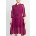 thumbnail image 6 of Nanette Lepore Collared 3-4 Sleeve Button Down Tie Waist Illusion Chiffon Dress-BALI ORCHARD / 4, 6 of 12
