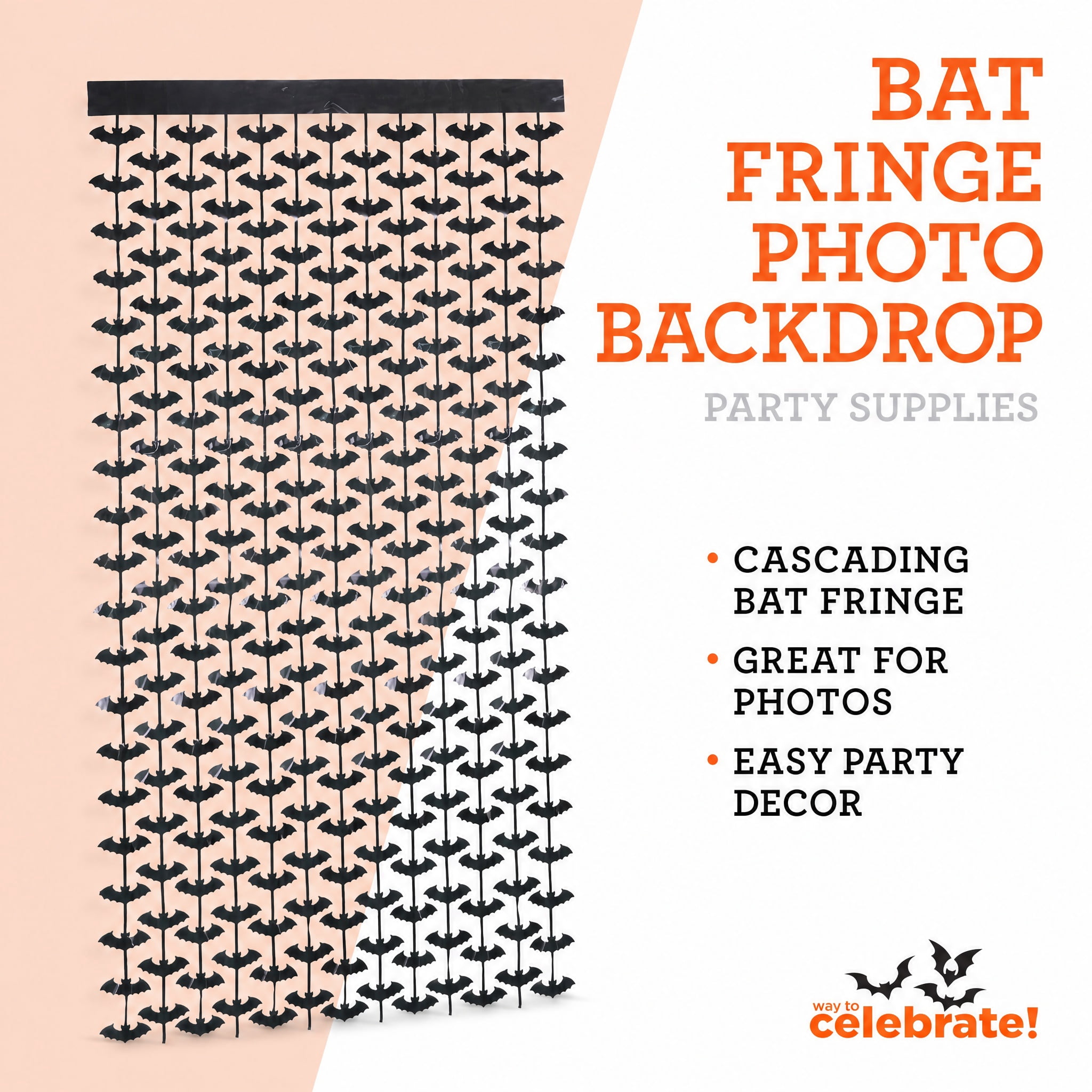 Bat Fringe Photo Backdrop, Black, 39" x 78", Halloween by Way To Celebrate