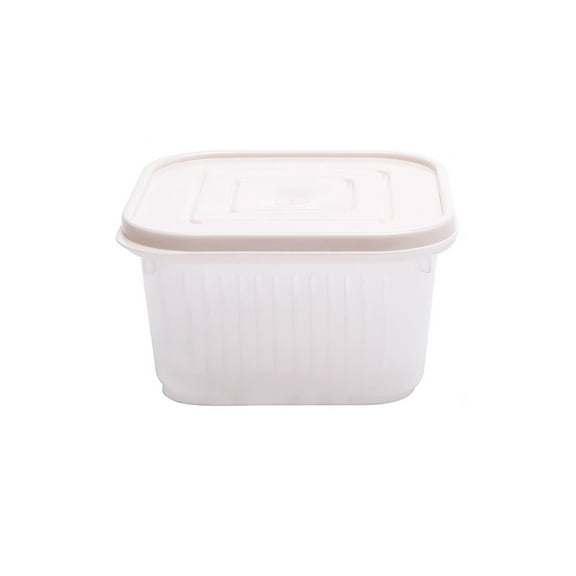 Basiess Draining Food Storage Container with Lid, Kitchen Veggie Keepers for Refrigerator - Clear Stackable Bento Box with Strainer for Fresh Produce Beige