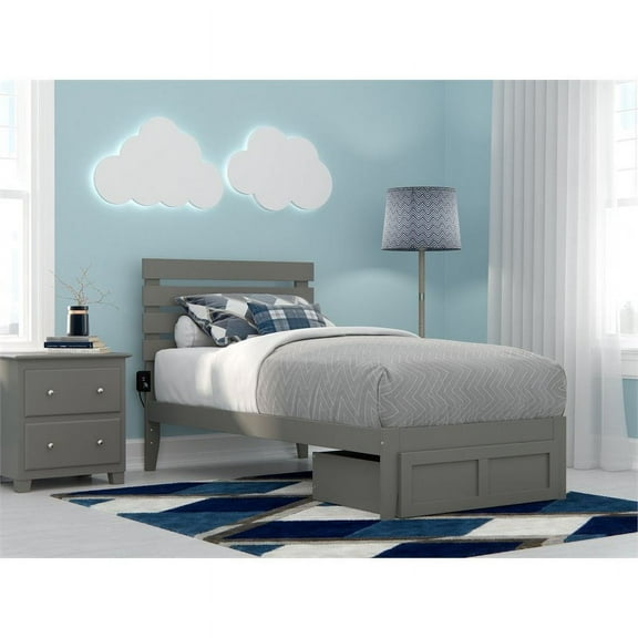 AFI Oxford 14" Twin Wood Platform Bed Frame with Foot Drawer Storage, Grey