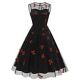 thumbnail image 3 of IBTOM CASTLE Women's 1950s Vintage Dress Short Sleeve Heart Print Mesh Retro Evening Prom Cocktail Party Swing A Line Dress L Black - Cherry, 3 of 8