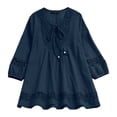 thumbnail image 5 of Blusa vintage de encaje con parches para mujer: cuello en V con lazo, manga 3/4, bordado, color liso, estilo retro/casual, verano, 5 of 5