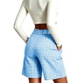 thumbnail image 5 of QATAINLAV Laides Bermuda Shorts Cute Plaid High Waisted Baggy Shorts with Pockets Summer Casual Wide Leg Shorts Blue XL, 5 of 7