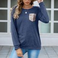 thumbnail image 3 of Blusa con retales con purpurina, cuello redondo, lentejuelas, manga larga, holgada, informal, suave, túnica para mujer, azul purpúreo M, 3 of 6