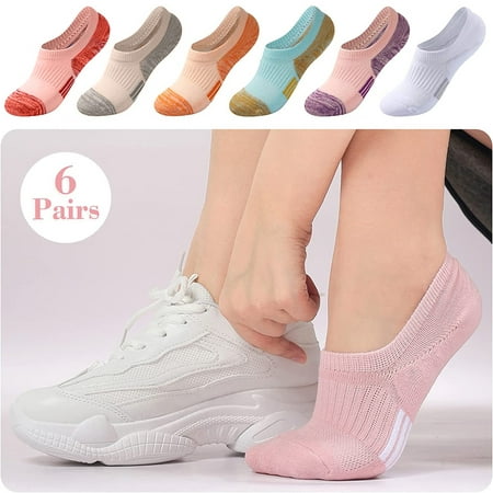 

No Show Socks Womens Cushioned Low Cut Athletic Hidden Liner for Sneakers Footies Ankle Invisible Running Socks 6 Pairs(M(35-38cm) Multicolor)