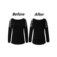 thumbnail image 3 of Hymorin Plus Size Cold Shoulder Women Hollow Jewish Drilling Round Neck Long Sleeve T-Shirts, 3 of 4