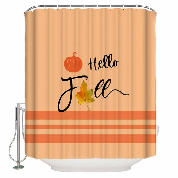 72x78 Inch Shower Curtain Hello Fall Bathroom Decor Waterproof Fabric Bathtub Bath Curtains Decorative Pumpkins Maple Leaf Botanical Orange Extra Long Shower Curtain Set with Hooks