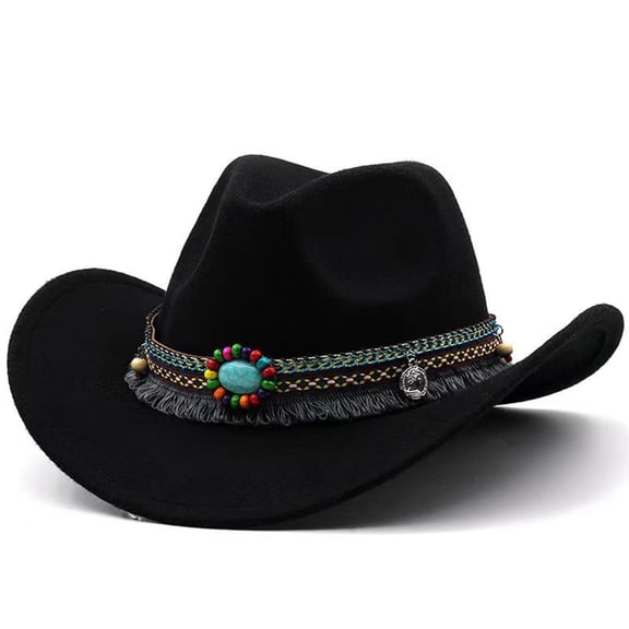 Wxolcjlv Kids Western Cowboy Hat Classic Upward-Curved Brim Turquoise Concho Adjustable Hat