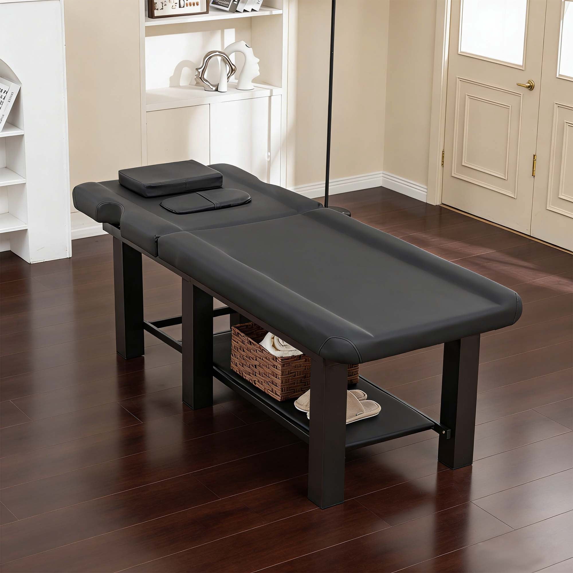 Miniyam 72.7" x 27.5" x 24.0" Massage Table – Adjustable Backrest 0-15°, Detachable Headrest, Bottom Storage, Waterproof Cushion, Steel Frame, 330 lbs – Black