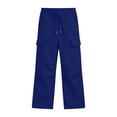 thumbnail image 6 of Boys Cargo Sweatpants Elastic Waist Casual Drawstring Baggy Multiple Pockets Kids Wide Leg Pants Blue 5T, 6 of 6