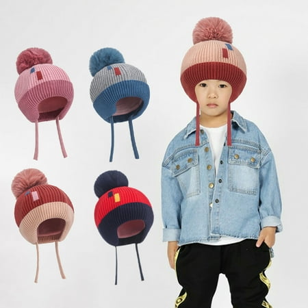 

Naturegr Baby Knitted Hat Non-shedding Breathable Vibrant Color Beanies Knit Winter Hats with Plush Ball for Toddler