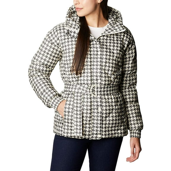 Columbia Womens Icy Heights Belted Jacket Chalk Houndstooth Print Medium