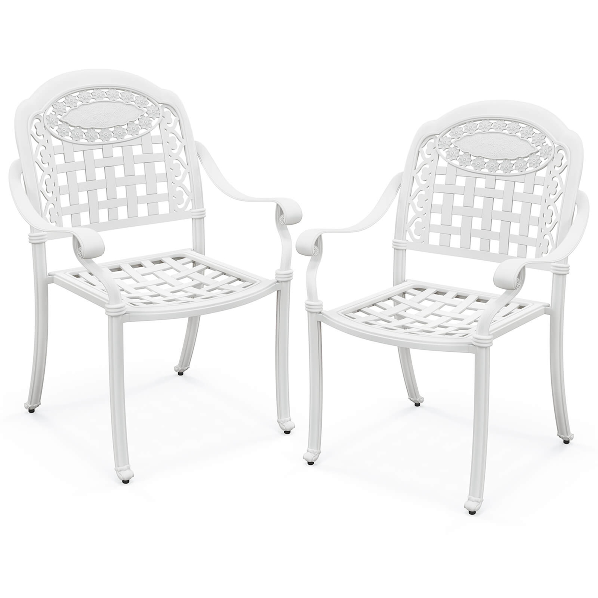 Costway 2pcs Patio Cast Aluminum Armrest Chairs Dining Stackable Outdoor White