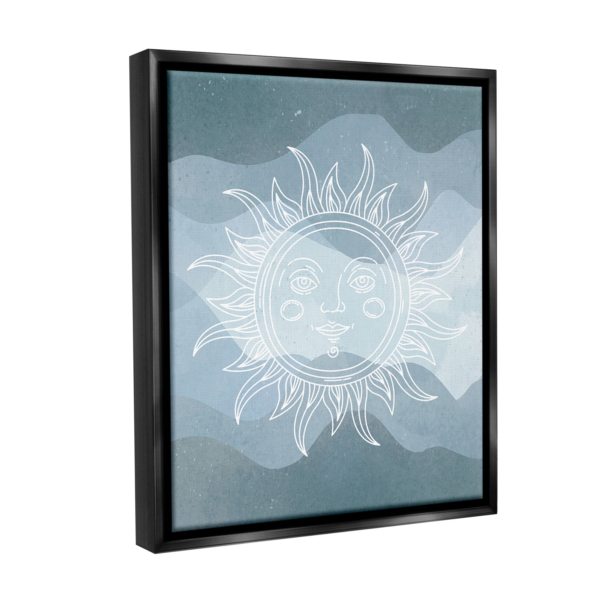 Stupell Industries Blue Astral Sun Landscape Painting Black Floater Framed Canvas Art Print Wall Art, 25 x 31