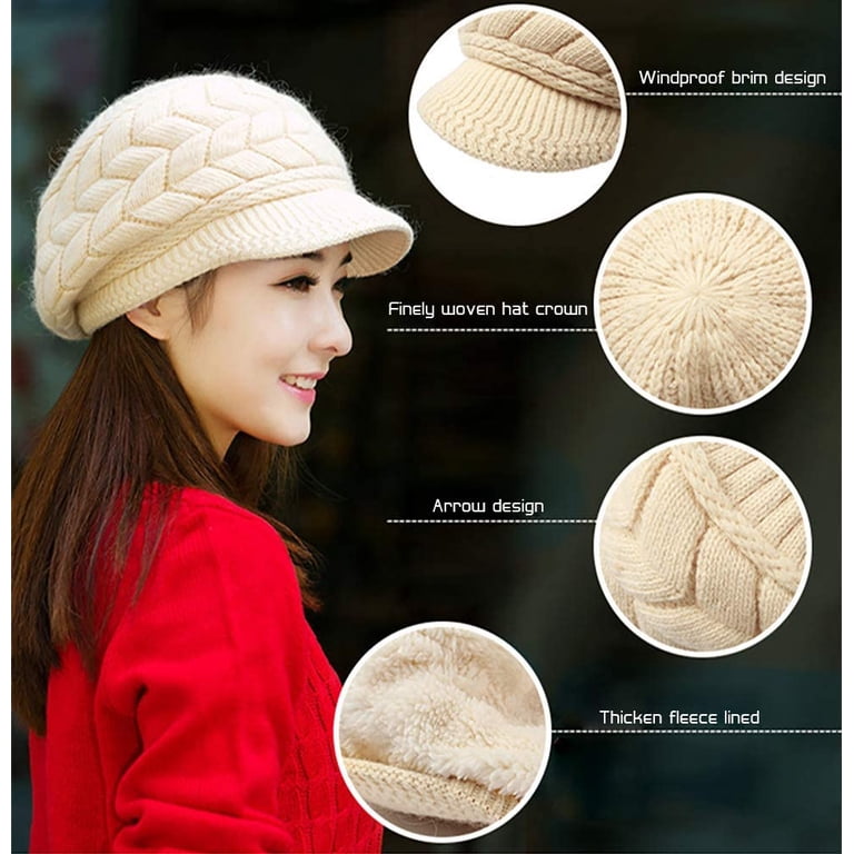 2 Pack Women Winter Warm Knit Hat Slouchy Beanie Cap with Visor 2PCS Women Winter Warm Knit Hat Slouchy Beanie Cap with  main image 3