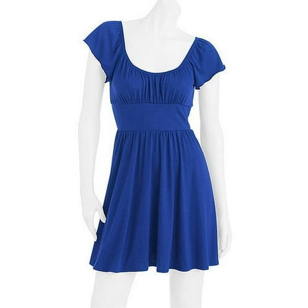 Juniors' Plus Flutter-Sleeve Knit Banded Babydoll Dress