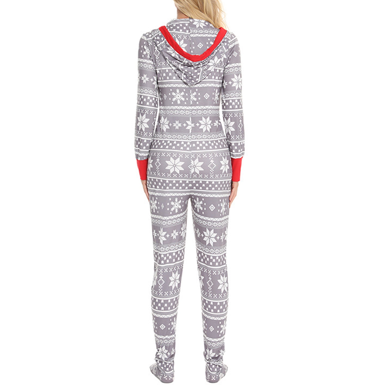 Womens Pjs Covered Feet Hooded One-Piece Onesie Adult Pajamas for Women
