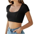 thumbnail image 1 of Timegard Crop Tops pour Femmes Manches Courtes Col Carré Dos à Cordon Ajusté Décontracté Sortie Tops, 1 of 4