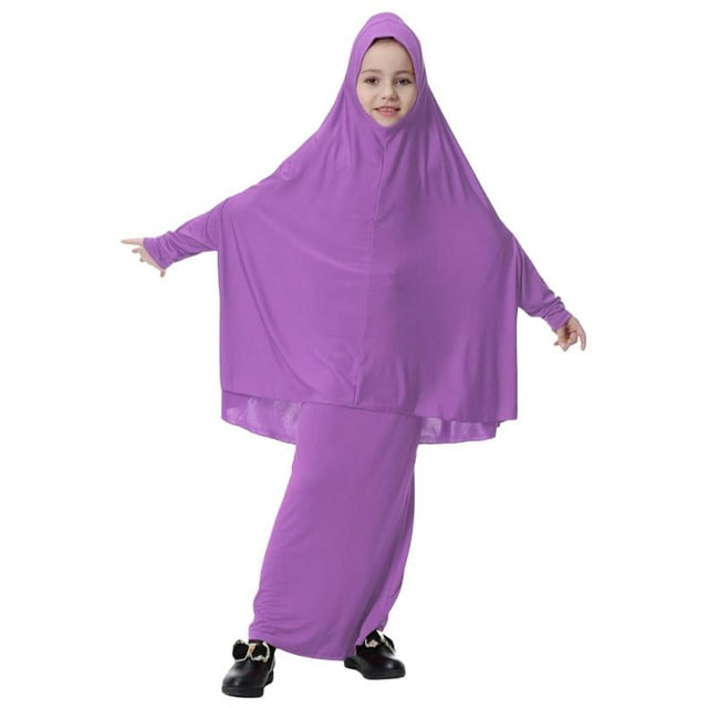 Bangus Robe Musulmane pour les Filles, Robe de Prière Islamique à Manches Longues avec Hijab