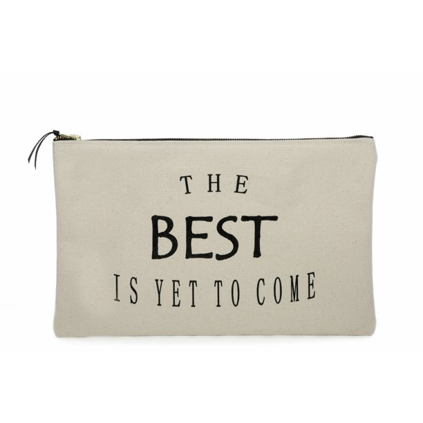 Large Canvas Travel Portfolio / Cosmetic and Toiletry Bag with Screen Printed Quote The Best is