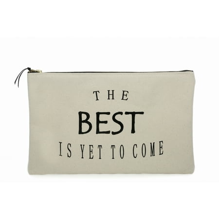 Large Canvas Travel Portfolio / Cosmetic and Toiletry Bag with Screen Printed Quote The Best is Yet To