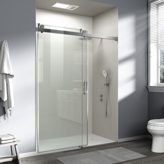 56" - 60" W x 76" H Frameless Shower Door Soft-closing Single Sliding, 1/4" (6mm) Tempered Glass with Explosion-proof Film, Brushed Nickel GF-24D01-60BNX