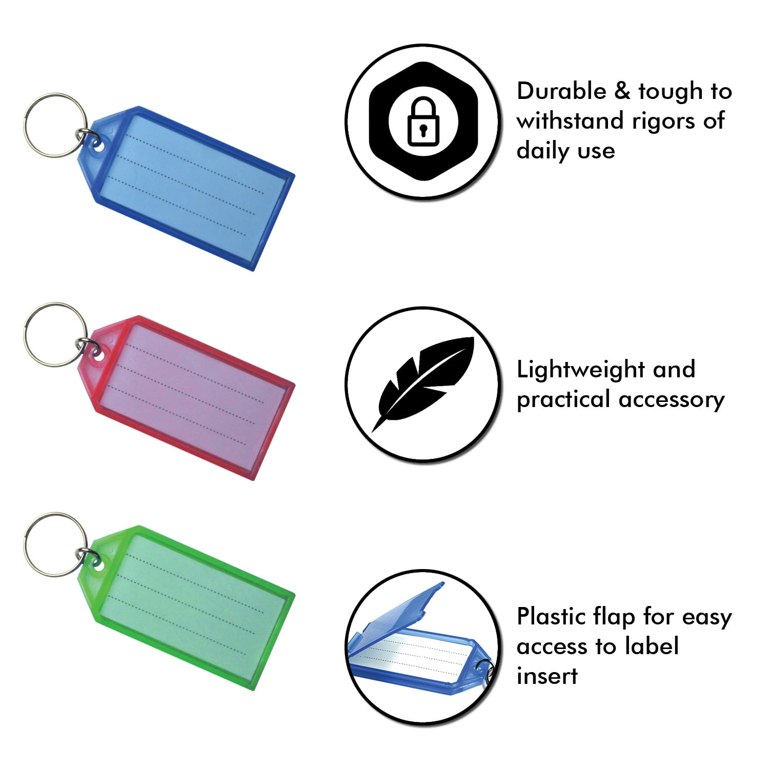 60 Pack Tough Plastic Key Tags With Strong Split Ring And Flap Label Window  Colored Identifier Id Keychain Tag For Luggage, 6 Assorted Colors