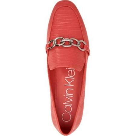 Image of CALVIN KLEIN Womens Red Signature Chain Link Cushioned Logo Banda Round Toe Slip On Loafers 6.5 M