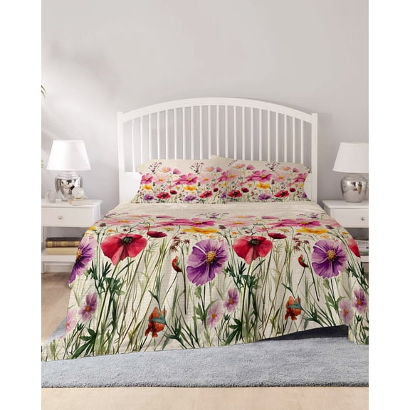 4 Piece Cal. King Sheet Set Spring Flowers Sheets Set for Cal. King Size Bed, Breathable Soft Microfiber Bed Sheets Vintage Botanical Garden Florals Herbs Fitted Sheet Deep Pocket, Pillowcases