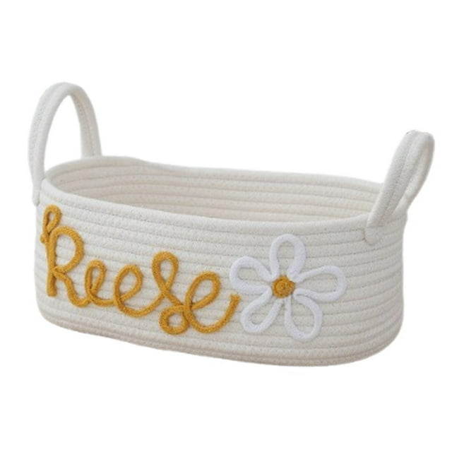 veasfak Cotton Rope Basket Shelf Basket Tray Bowl with Handles for Cosmetics Sewing Kits Makeup Holder Container Closet Bedside Table yellow letters