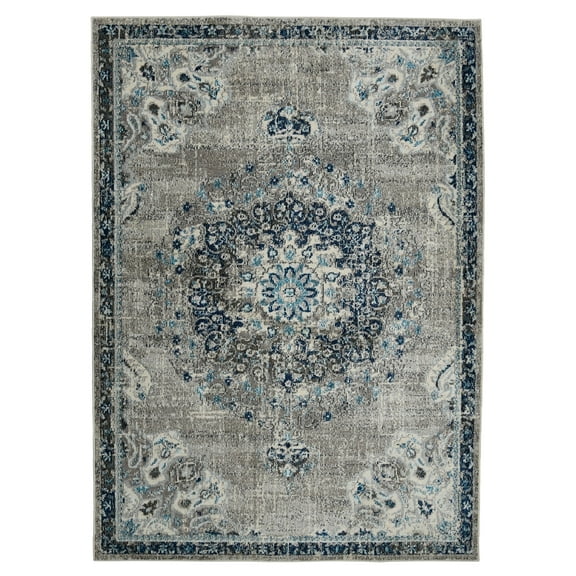 Luxee Designs Montana 7'6"x7'6" Round Area Rug, Durable Low - Pile Medallion Pattern Indoor Rugs for Living Room, Bedroom, Kitchen, Office, High Traffic Area - Teal